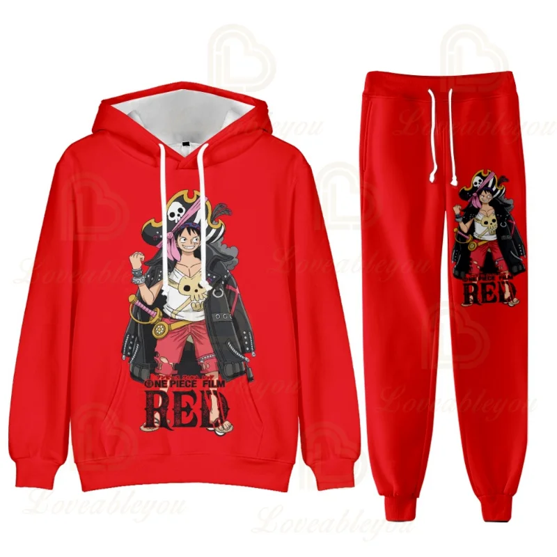 

One Piece Monkey D. Luffy Roronoa Zoro Children's Hoodie Suit Autumn Cartoon Boys Baby Hood Tops Pants Two-piece Kids Clothes