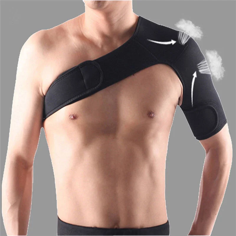 

Adjustable Breathable Gym Sports Care Single Shoulder Support Back Brace Guard Strap Wrap Belt Band Pads Black Bandage Men/Women
