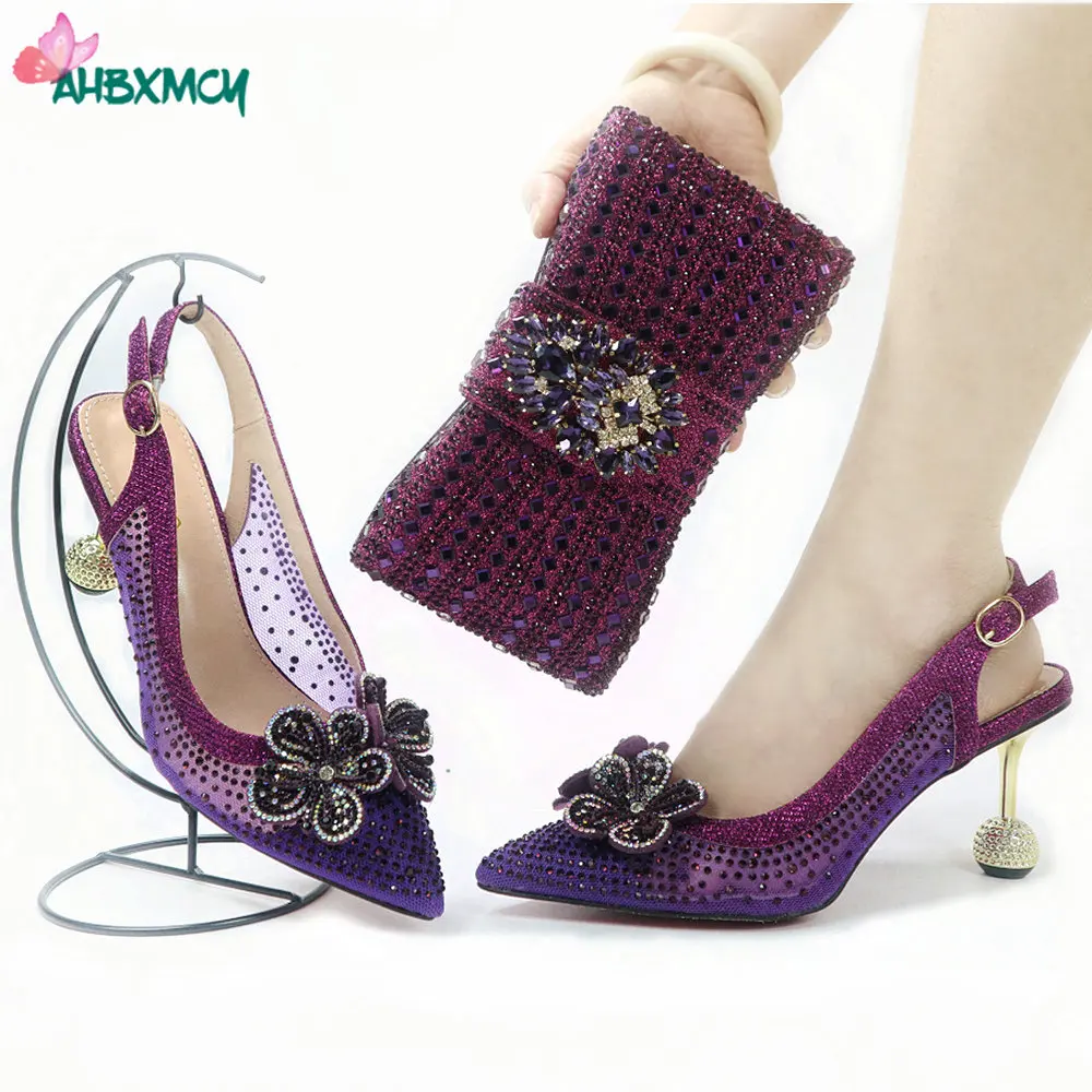 

Лидер продаж, итальянские женские туфли и сумочки фиолетового цвета, подходящие к высокому качеству, туфли-лодочки на каблуке для свадебной...