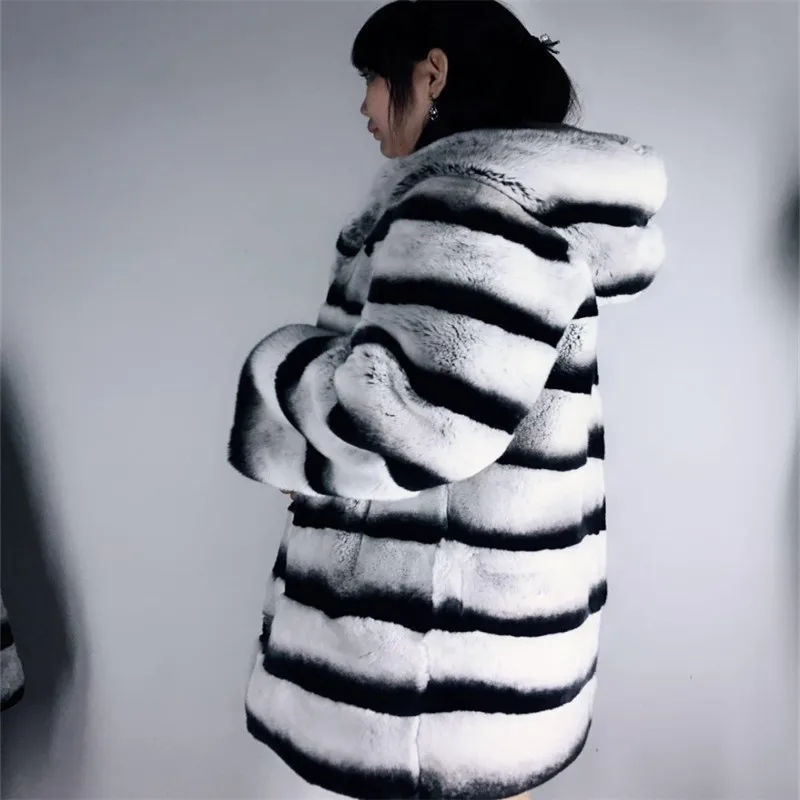 Genuine Rex Rabbit Fur Coat Thick Warm Winter Natural Fur Jacket With Hood Women Real Fur Coat Outerwear