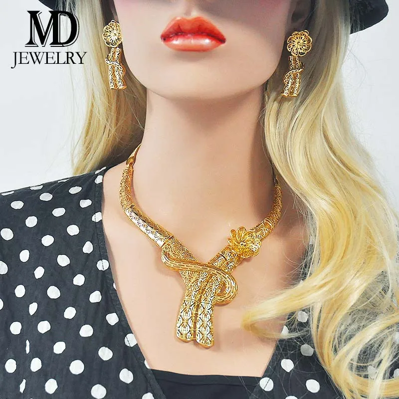 

D.M Women's Wedding Jewelry Luxury Gold Jewelry Set, 24K Gold Plated Craft Women Jewelry 4 Piece Bridal Gift Necklace Set