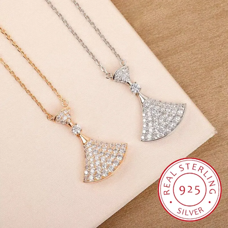 

925 sterling silver inlaid zircon fan-shaped skirt pendant necklace lady elegant temperament fashion brand luxury jewelry