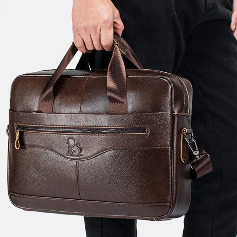Business Genuine leather Men's Briefcase Bag Luxury Handbag High Capacity Shoulder Messenger Bag 15.6 inches Male Laptop Bag