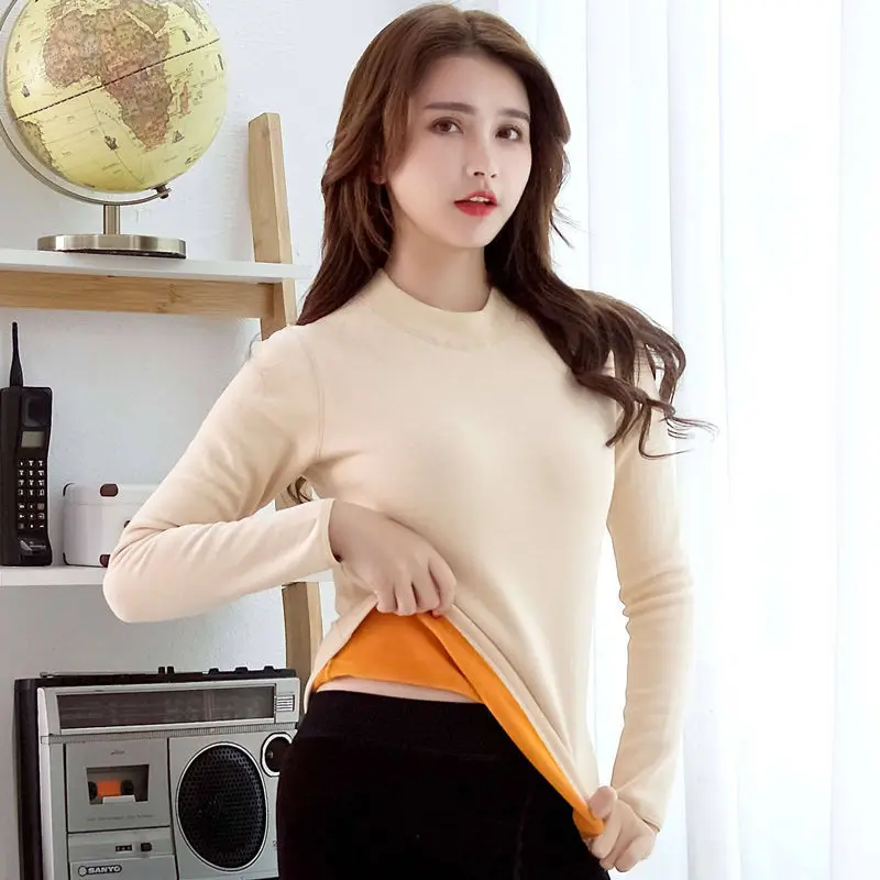 Winter thermal underwear ladies plus velvet thick tight-fitting long-sleeved body sculpting one-piece thermal top