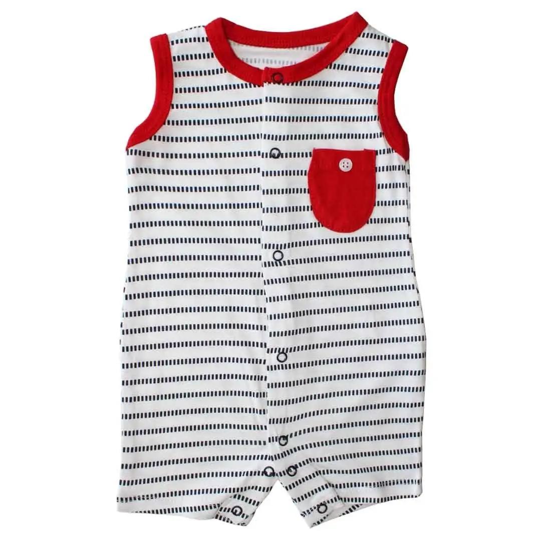 

Baby boy red white pockets vertical striped athletic jumpsuit