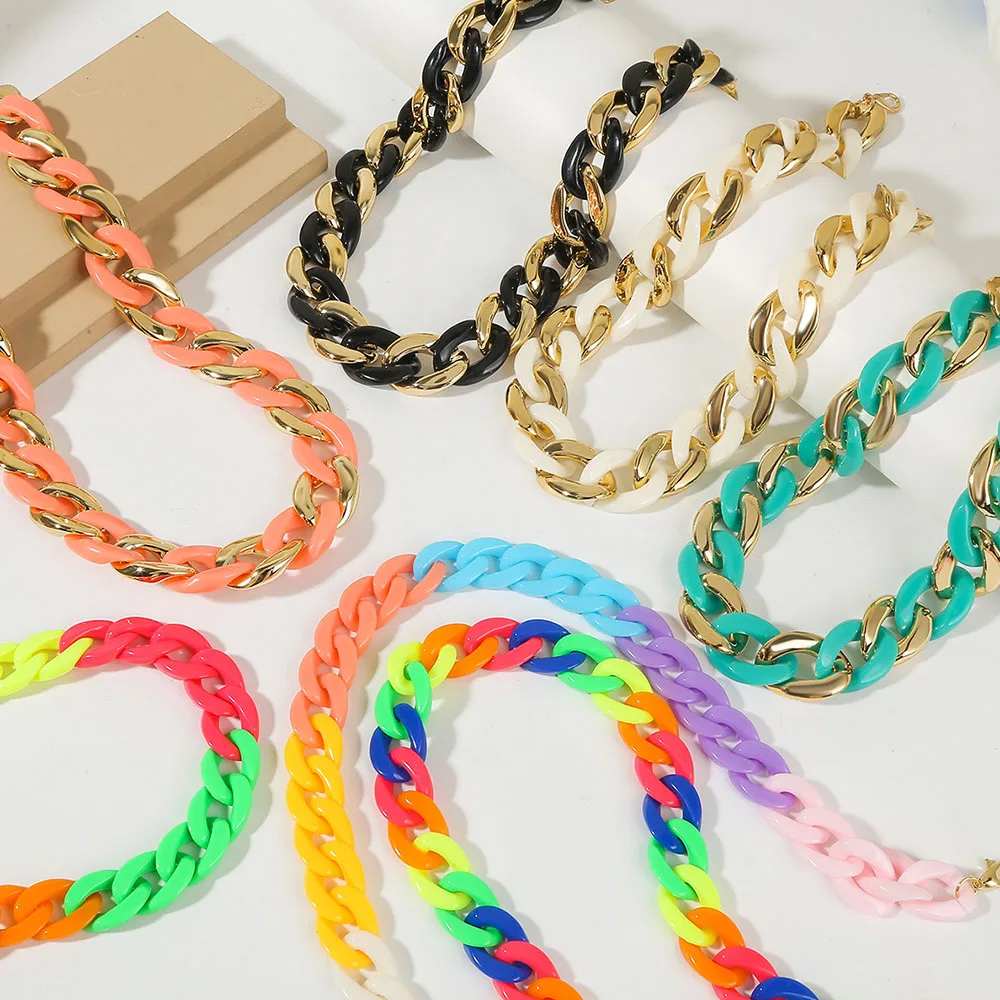 

YADELAI 2022 New Ladies Necklace Cuban Chain Acrylic Color Necklace Punk Gothic Chain Pattern Necklace Summer Jewelry Wholesale
