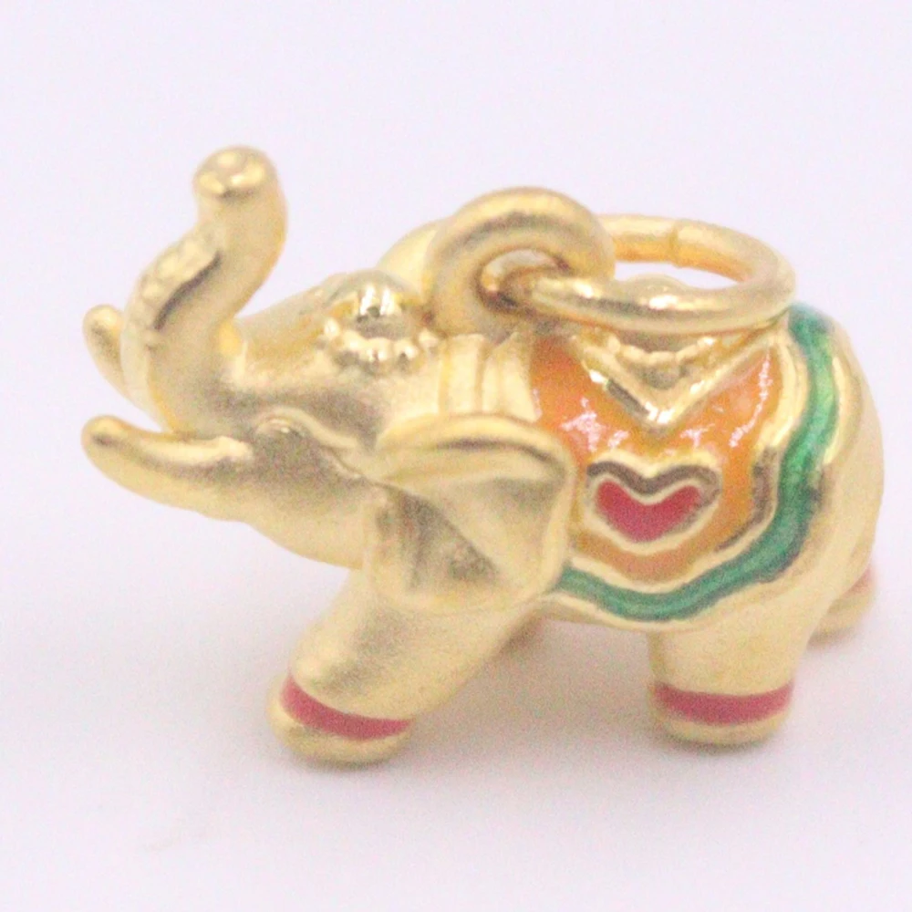 

1PCS Real 999 24k Yellow Gold Pendant For Women 3D Paint Small Elephant Charms 0.6-0.7g