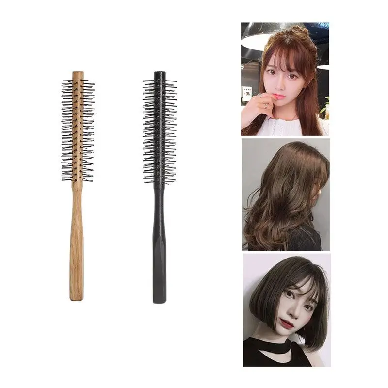 

1 Piece Black Small Round Hair Brush for Thin or Short Hair Mini Round Nylon Hair Brush With Wooden Handle for Men Women