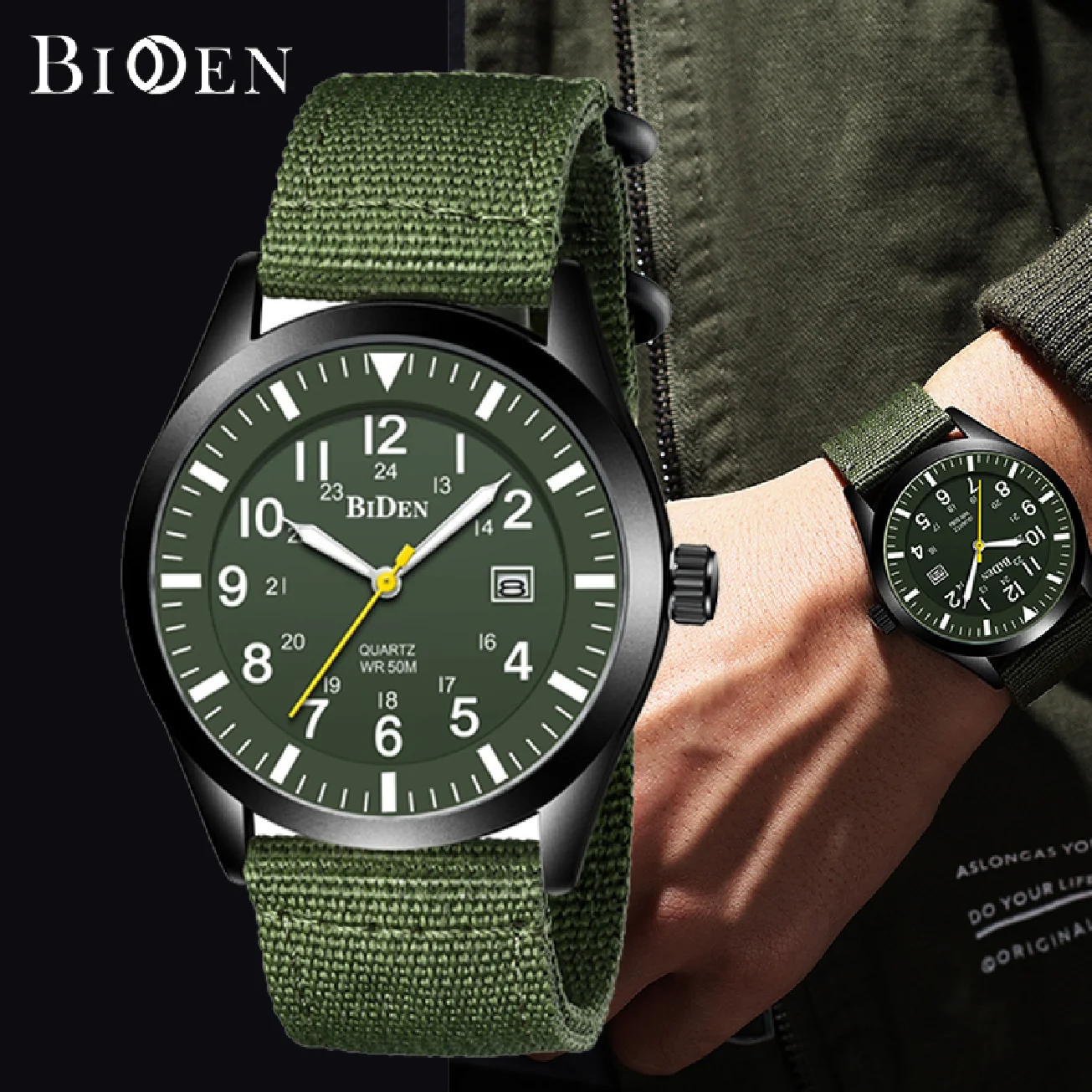 

BIDEN Men Quartz Watch 12/24hours Scale Wristwatch Military Sport Waterproof Watches Calendar Date Clock Male relogio masculino