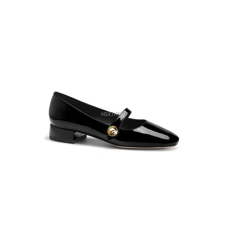 

2022 New Mary Jane Shoes Women's Single Shoes Leather Women's Shoes Square Head Thick Heels Leather Shoes Women's Cowhide
