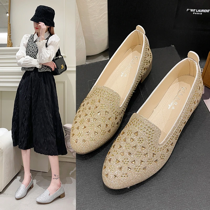 

2022 Summer Breathable Women's Loafers Shoes Soft Bottom Solid Color Female Flats Shoes Comfortable Soft Casual Ladies Sandals