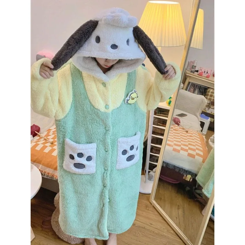 

Sanrios Hello Kittys Cinnamoroll Kuromi Plush Long Pajamas Kawaii Women's Plush Loungewear Pajamas Nightgown Cute Pajamas Gift