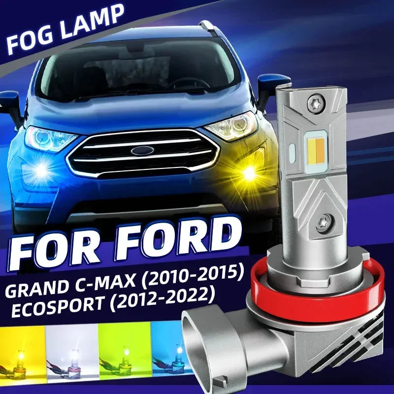 

2×Car LED Front Fog Light Bulbs White Yellow Dual Colors Switchback For Ford Grand C-MAX Van DXA CB7 CEU 2010 Ecosport 2012-2022