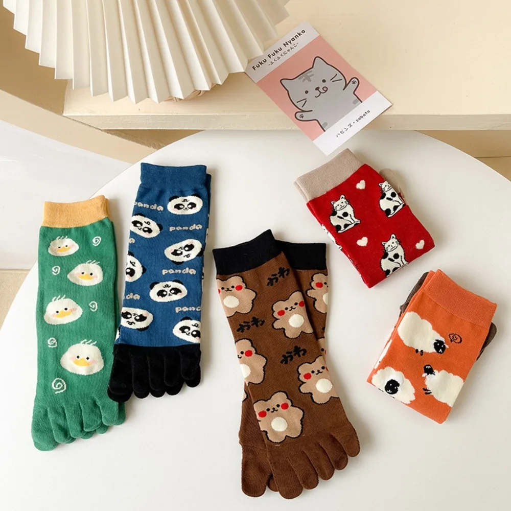 

Novelty Unique Cotton Cartoon Split-toed Socks Fashion Design Mosaic Color Women Socks Five Finger Socks Korean Style Hosiery