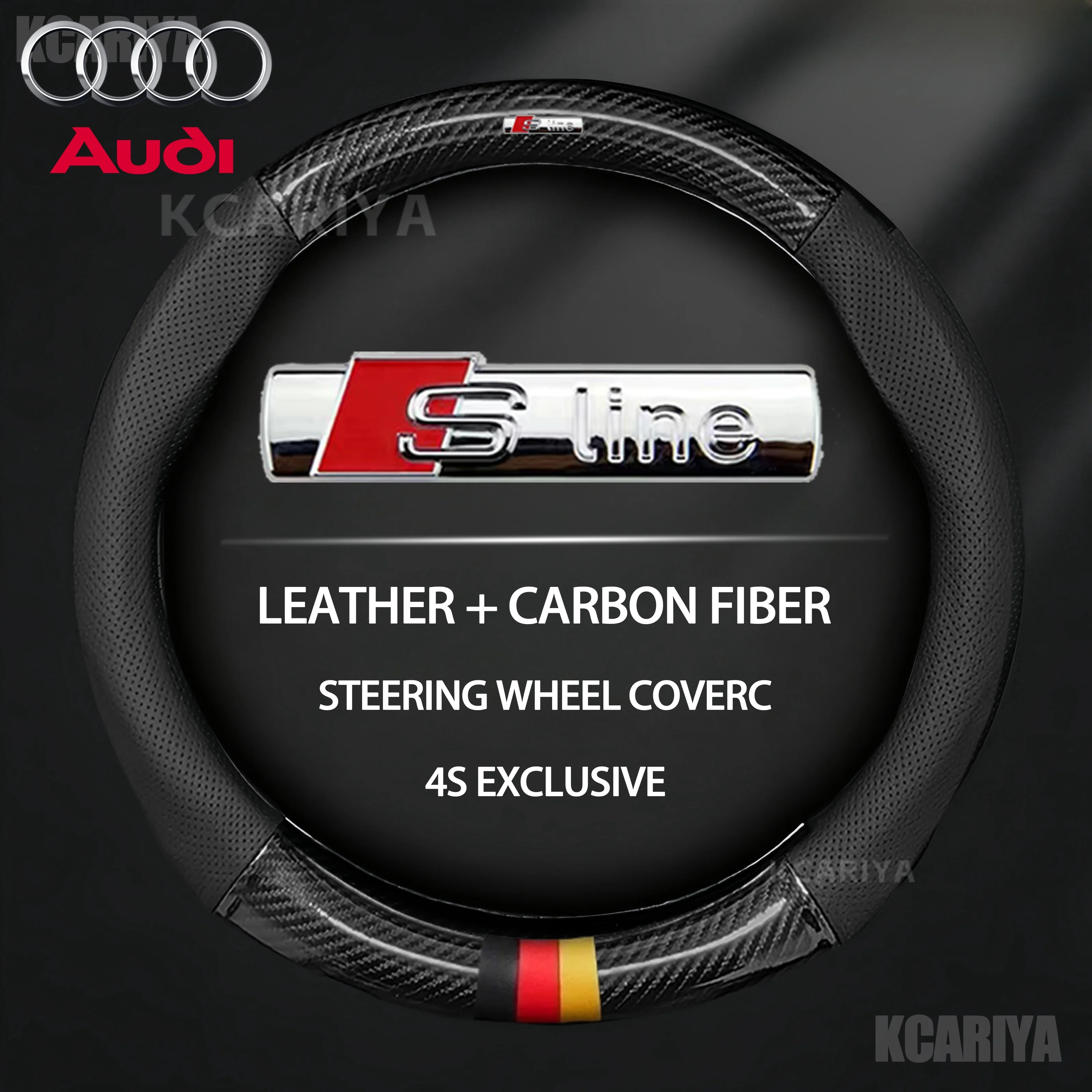 

Для Audi A3 A4 A5 A6 A7 A8 Q1 Q2 Q3 Q5 Q7 Q8 S3 S4 S5 S6 RS3 RS4 RS5 TT Автомобильный противоскользящий кожаный чехол на руль из углеродного волокна
