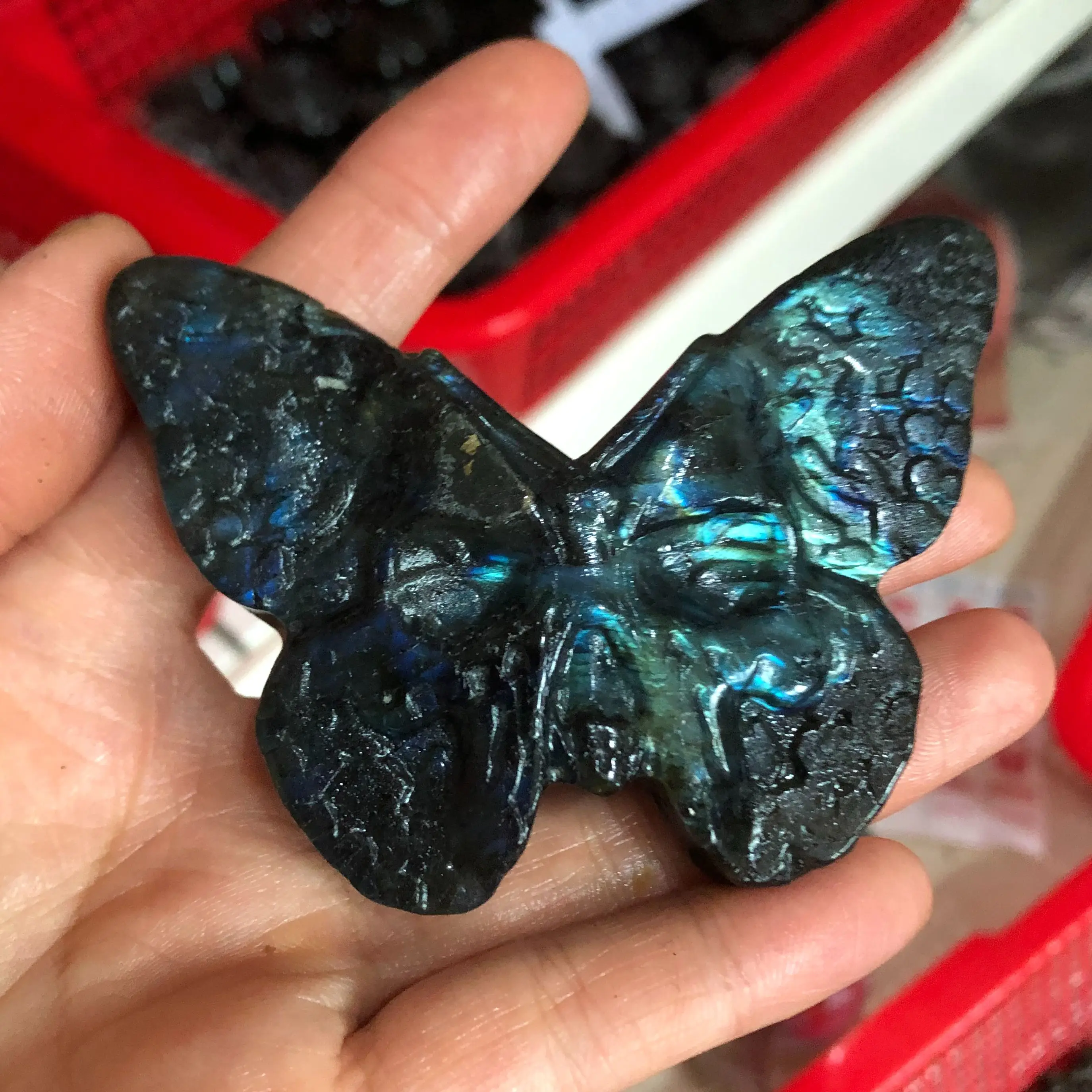 

8cm Natural blue labradorite hand crved polished crystal butterfly stones Beautiful reiki ornaments for sale