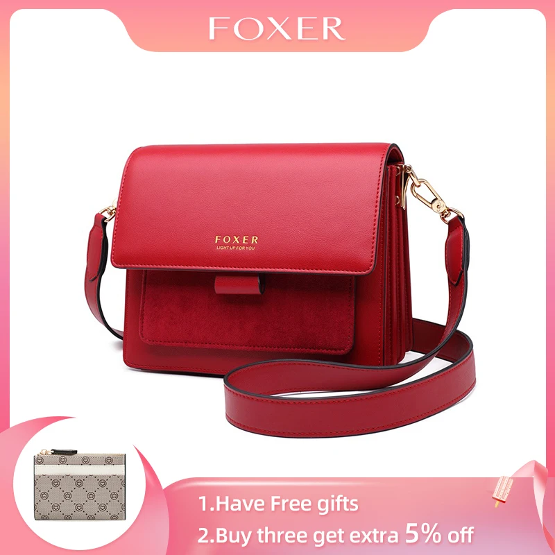 

FOXER Small Split Leather Women's Shoulder Crossbody Bag Fashion Lady Messenger Flap Bag Female Organ Bags Purse Gift For Girl's