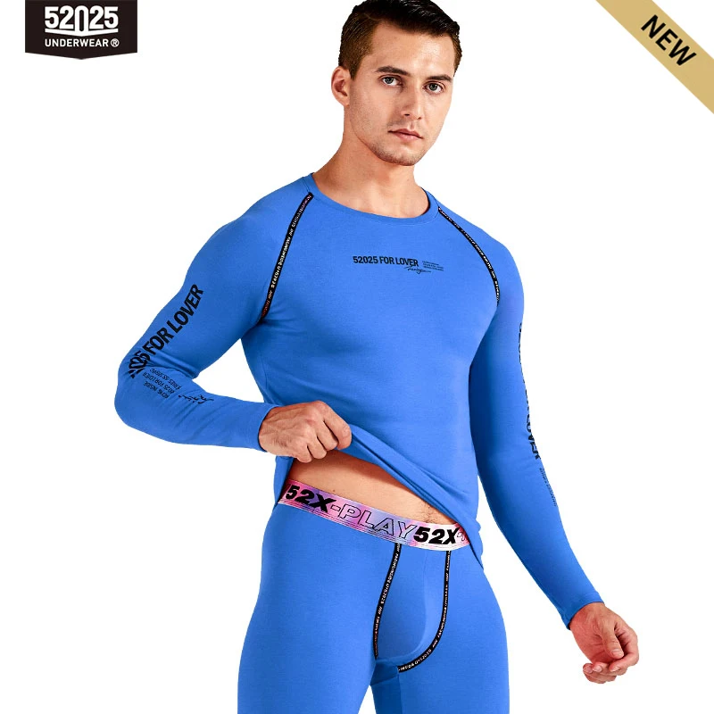 

52025 Men Thickened Fleece-lined Thermal Underwear Cotton Viscose Base Layer Soft Warm Comfortable Long Johns Colorful Waistband