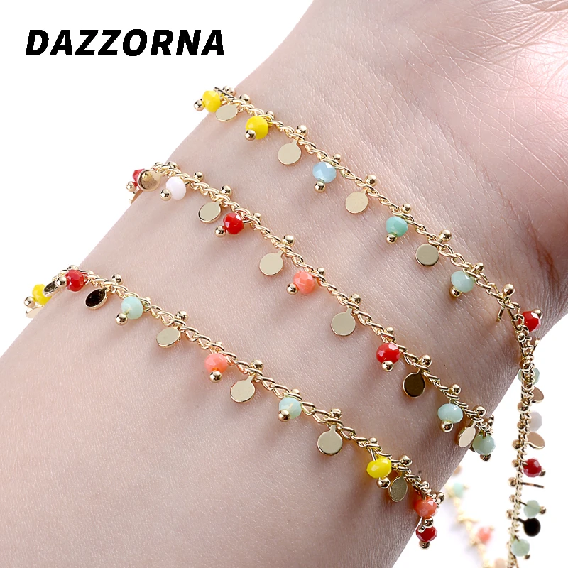 

1 Meter Colorful Round Beads Gold Color Stainless Steel Chains For DIY Jewelry Making Glasses Chain Necklaces Bracelets Anklet