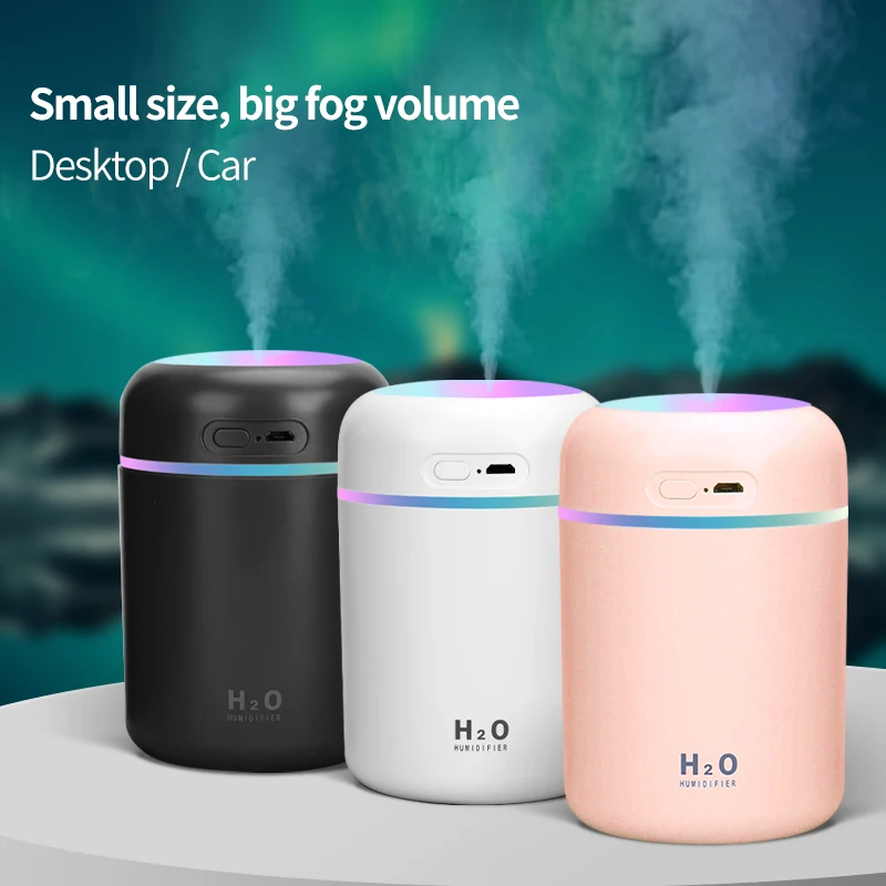 300ML Colorful Mini Humidifier USB Personal Desktop Mist Maker Purifier for Car Office Bedroom Quiet 2 Mode with LED Night Light