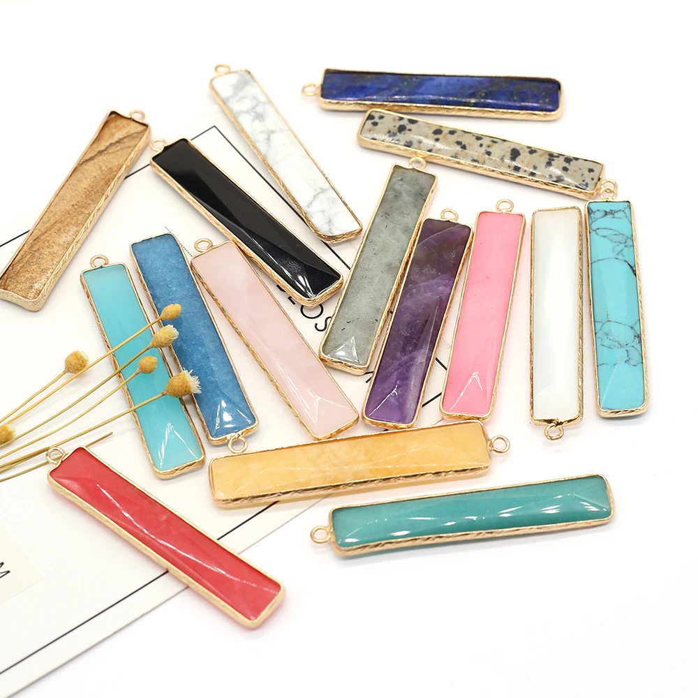 

Natural Stone Pendants Long Rectangle Healing Crystal Stone Agate Charms for Jewelry Making Women Necklace Gift Accessories