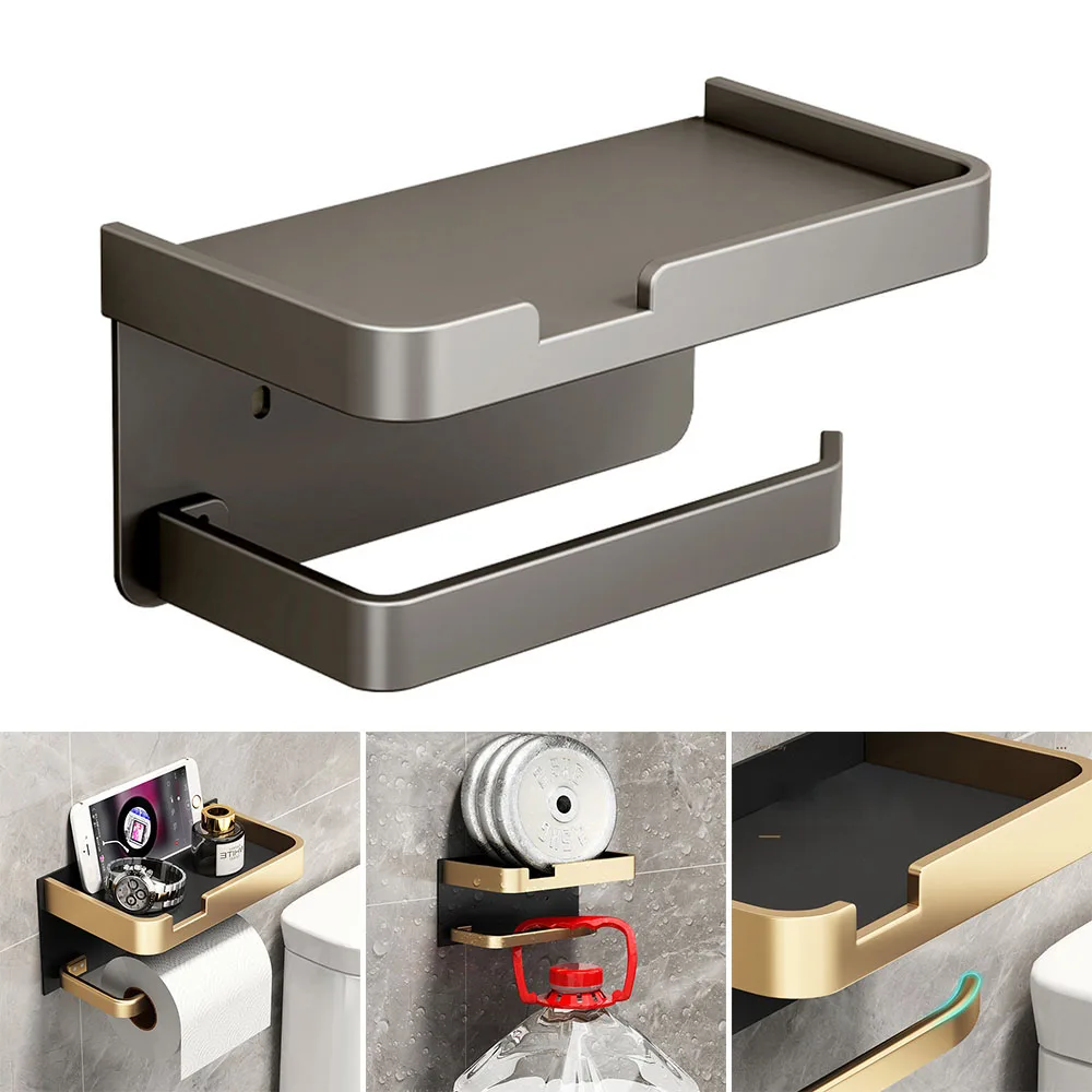 

Bathroom Paper Holder Wall Mounted Space Aluminum Roll Hanger Phone Rack Toilet Shelf Towel Rack Tissue Box Bathroom Accessories