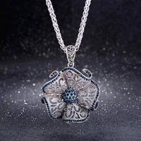 ancient silver color crystal long chain necklace vintage blue sweater coat flower for women gift dropshipping diamond necklace