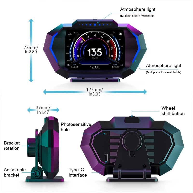 OBD + GPS HUD P24 Автомобильный Проекционный дисплей Бортовой компьютер Цифровой