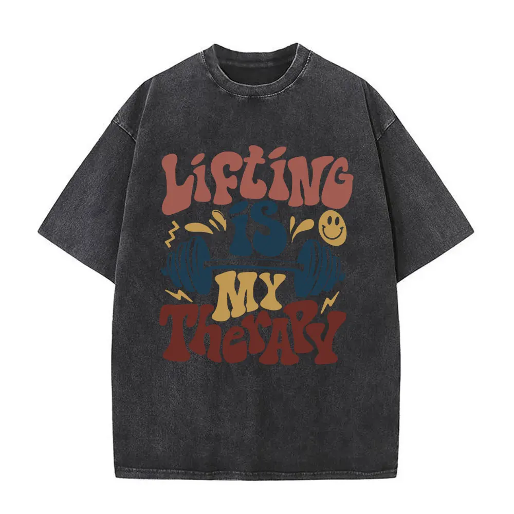 Lifting Is My Therary Тренажерный зал Фитнес Крышка насоса Промытая винтажная футболка