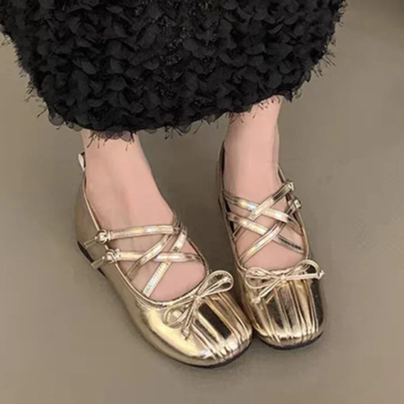 Женская обувь Мэри Джейн с бантом и квадратным носком 2022 балетки на плоской