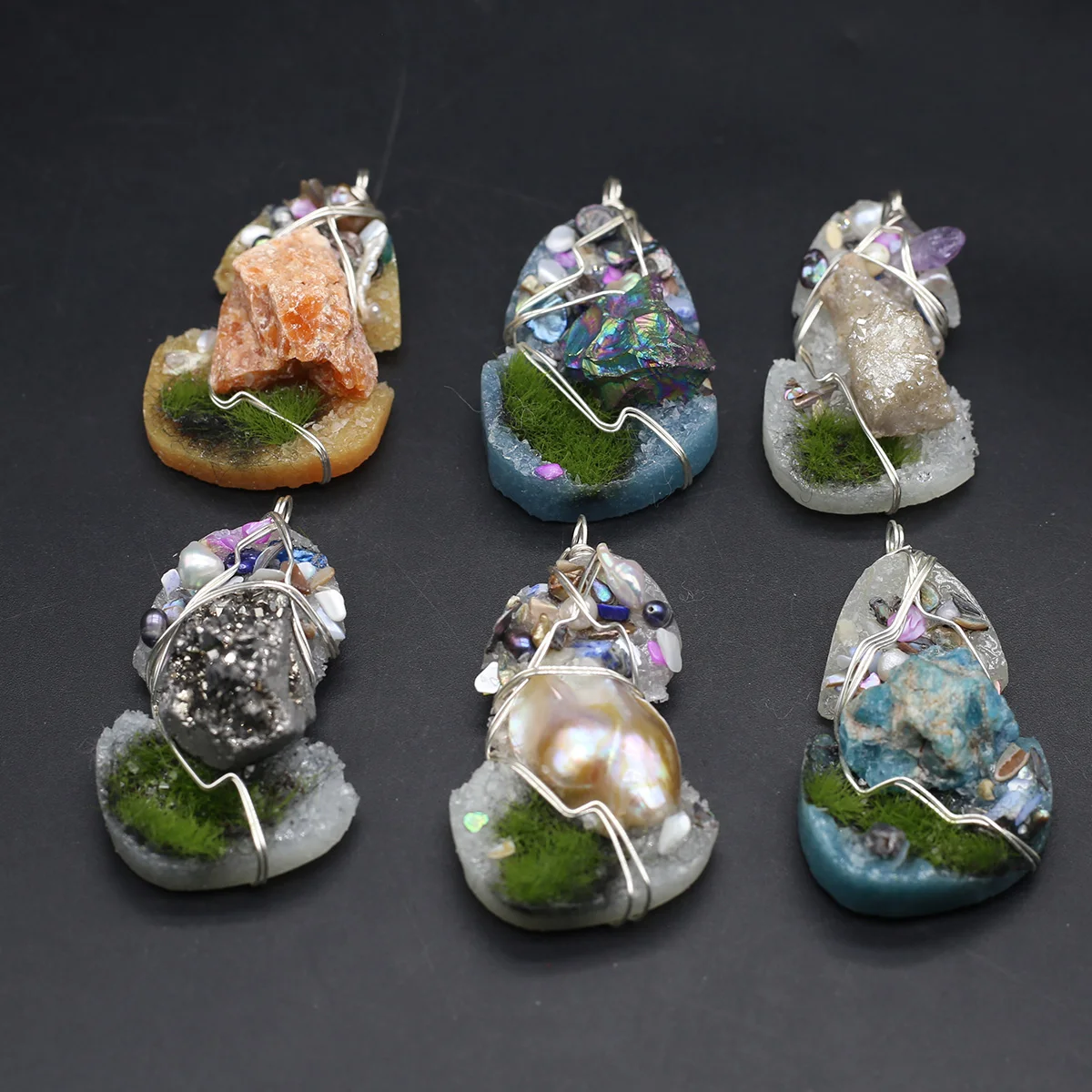 

1Pcs Natural Semi-Precious Stone Resin Freshwater Pearl Hand Wound Irregular Pendant 30X60mm For Jewelry Making DIY Accessory