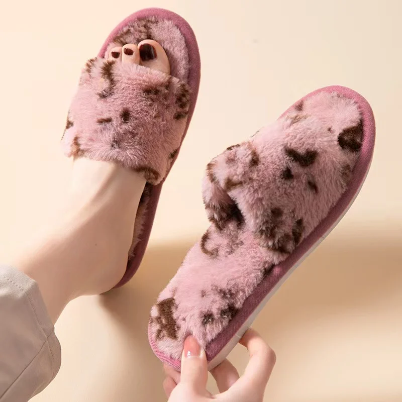 2023 Womens Fur Slippers Winter Shoes Big Size Home Slippers Plush Pantufa Women Indoor Warm Fluffy Terlik Cotton Shoes