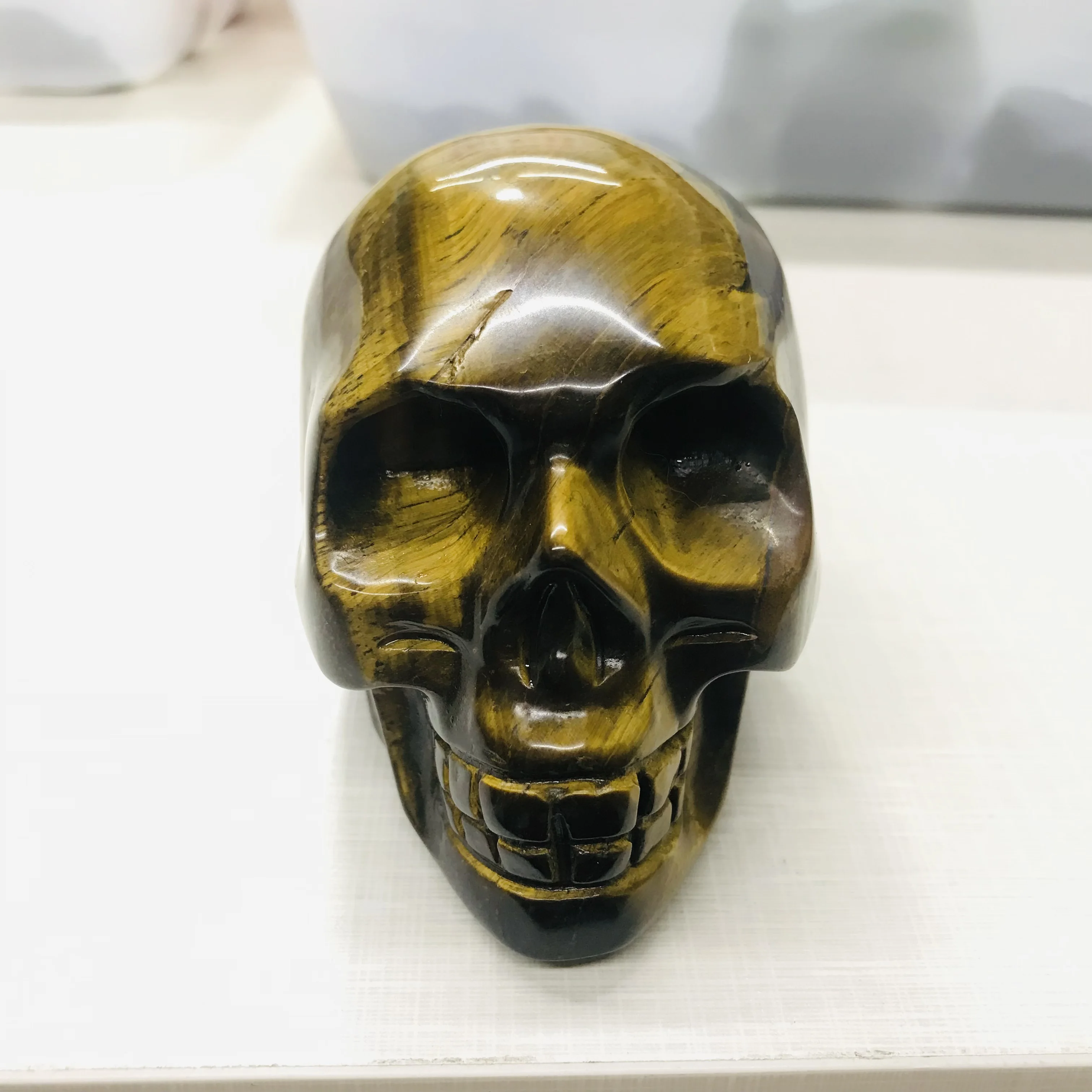 

NATURAL TIGER EYE STONE SKULL, DECORATIVE HEALING HOME DECORATION GIFTS HOME FURNISHINGS SPIRITUAL HEALING