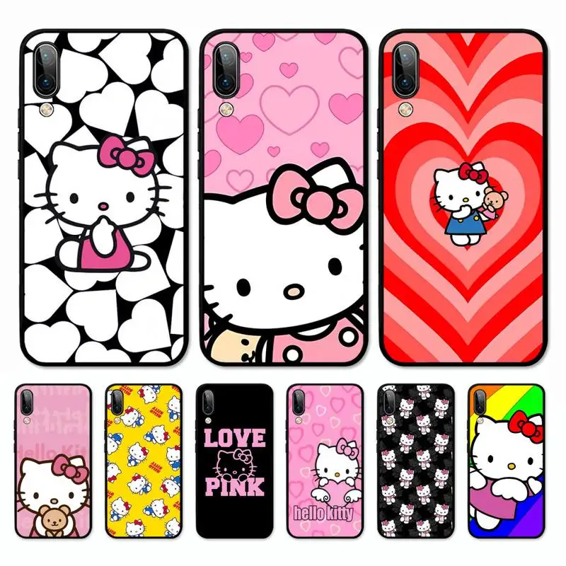 

Cute cartoon hello Cat Phone Case for Vivo Y91C Y11 17 19 17 67 81 Oppo A9 2020 Realme c3