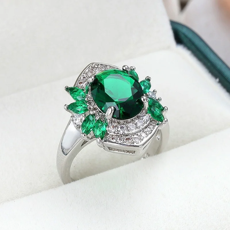 

New Exquisite Green Oval Cubic Zircon Rings for Women Romantic Bridal Wedding Ring Engagement Birthday Party Jewelry Gifts