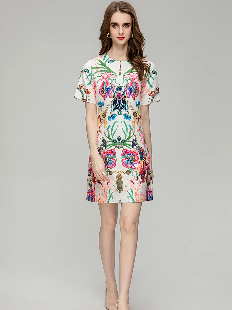 

MoaaYina, модное дизайнерское летнее подиумное винтажное цветное Платье с принтом для женщин, повседневное праздничное мини-платье с круглым вырезом и короткими рукавами