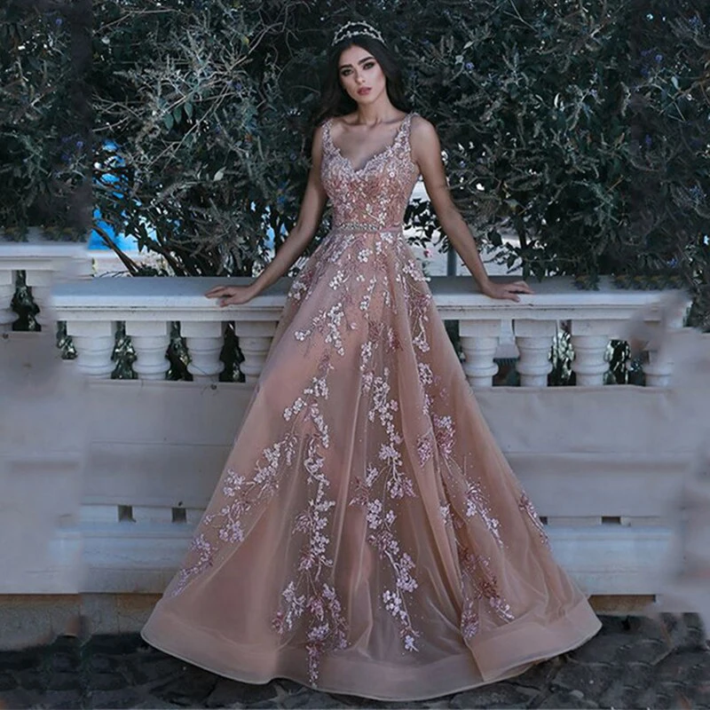 

Summer Sexy Women's Dress Tulle Sleeveless Floor Length Appliques Sweetheart Beads Dusty Pink Formal Occasion Evening Gowns 2023