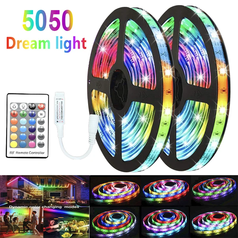 

20M 15M 10M 5M IR Remote Control 5050 RGB LED Strip Light For TV Computer Room Home Christmas Decoration Backlight