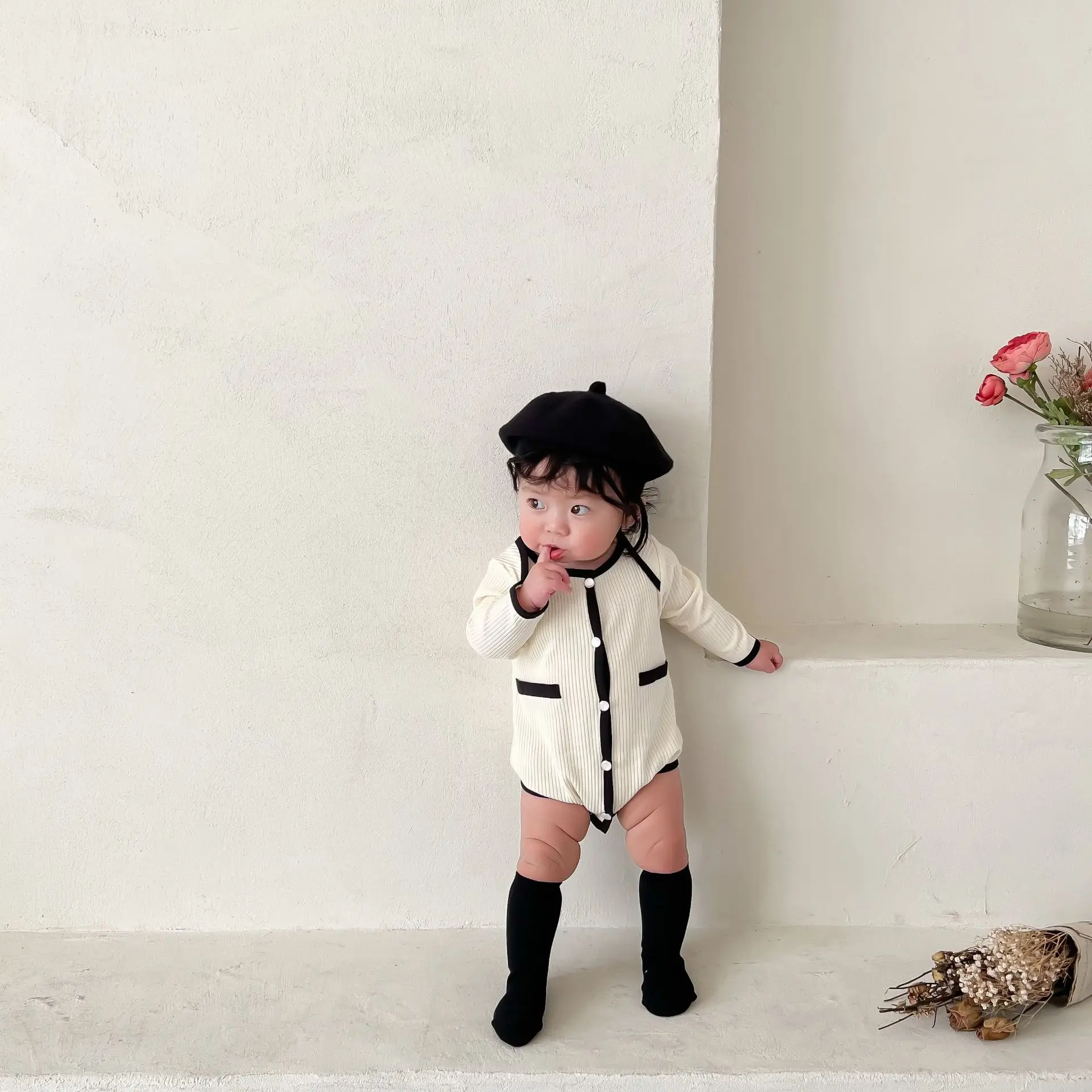 2022 Spring New Baby Girl Clothes Solid Sweet Infant Girl Bodysuit Cotton Long Sleeve Princess Jumpsuit Fashion Girls Clothing