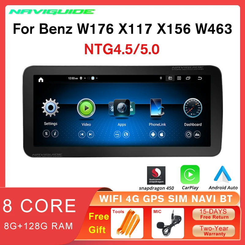 

NAVIGUIDE 10.25'' 8+128GB Car Radio Multimedia Player For benz A CLA GLA W176 C117 X156 8 Core 1920*720P Carplay GPS Stereo