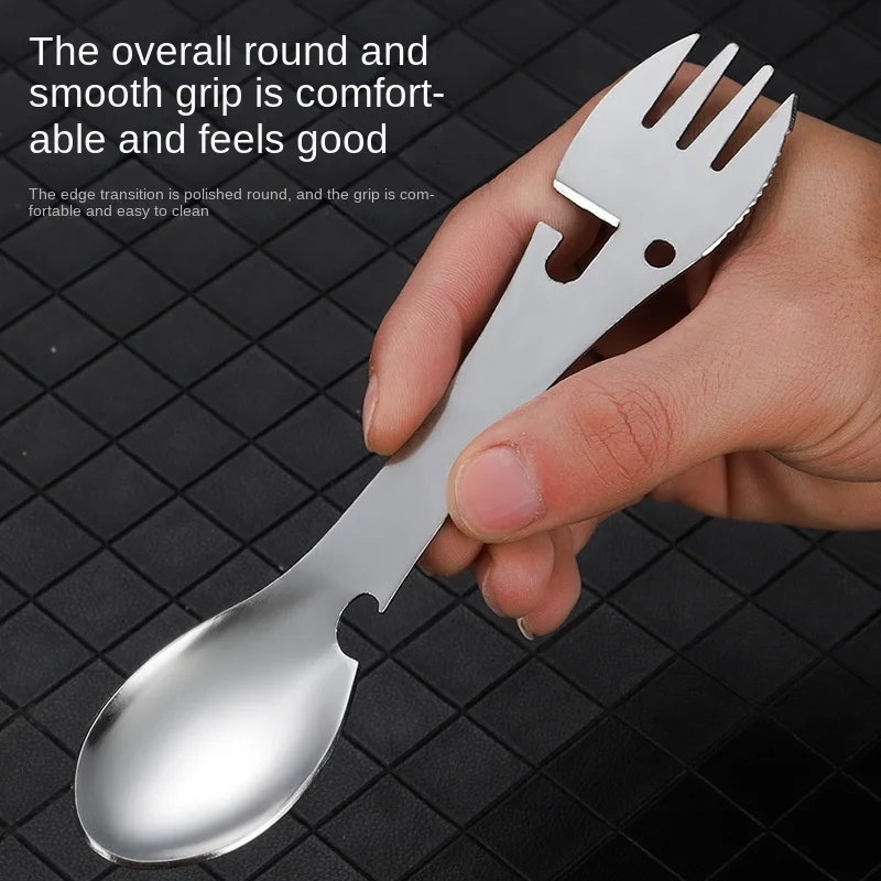 Camping Fork Spoon Multi Function 5 In 1 Integrated Outdoor Picnic Cutting Knife Bottle Can Opener |