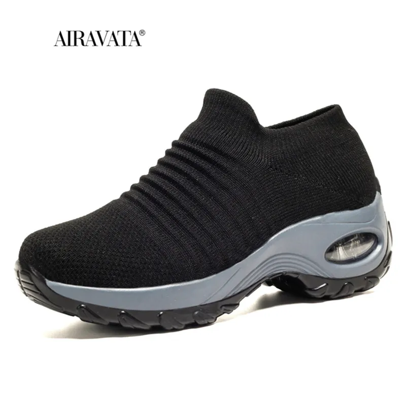 Casual Women's Walking Sneakers Comfortable Soft Knitting Socks Shoes Air Cushion Increasing Height