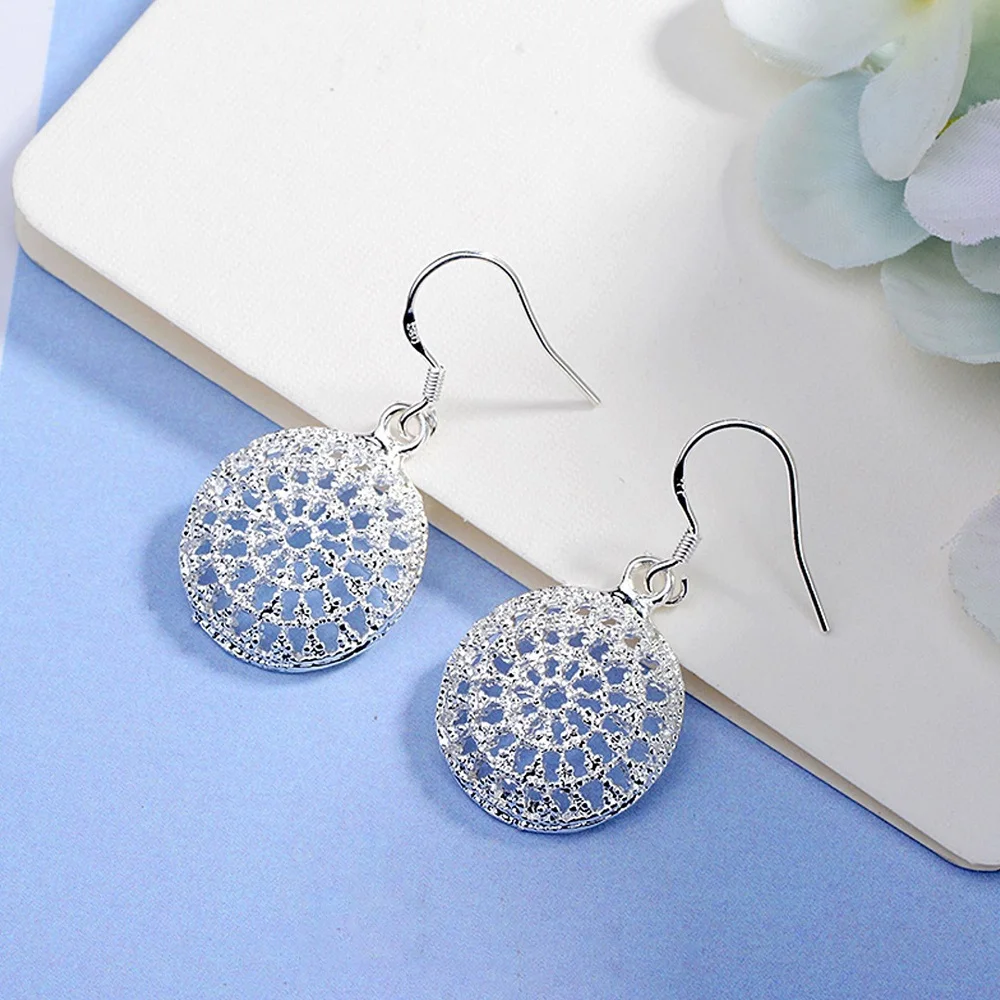 

Charms 925 Sterling Silver Pretty Round Shape Earrings for Women Fashion Wedding Party Jewelry Christmas Gifts
