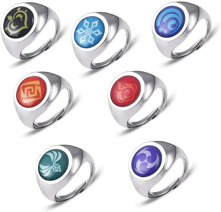 7 шт. ударное кольцо Genshin для женщин и мужчин регулируемое с драгоценными камнями