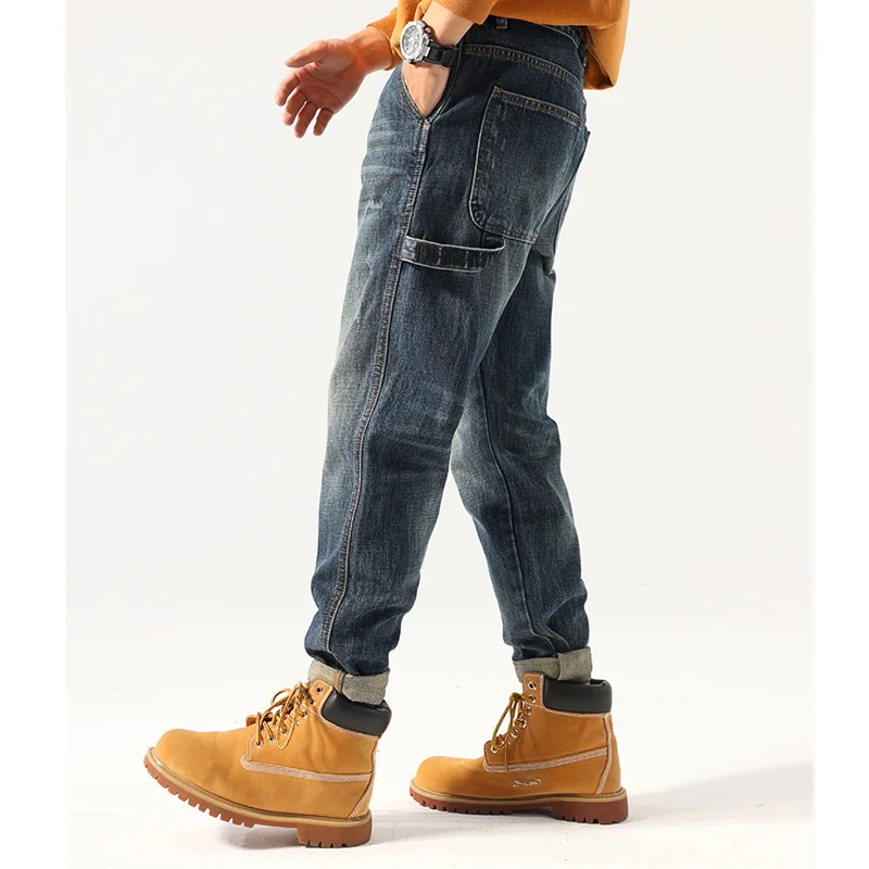 Streetwear Men New Pattern Vintage Recreational Blue Pants Straight Cylinder Comfortable Loose Temperament Jeans Autumn Female