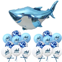 big blue shark aluminum foil balloons set boy animal theme birthday party decoration ocean balloon baby shower inflatable balls