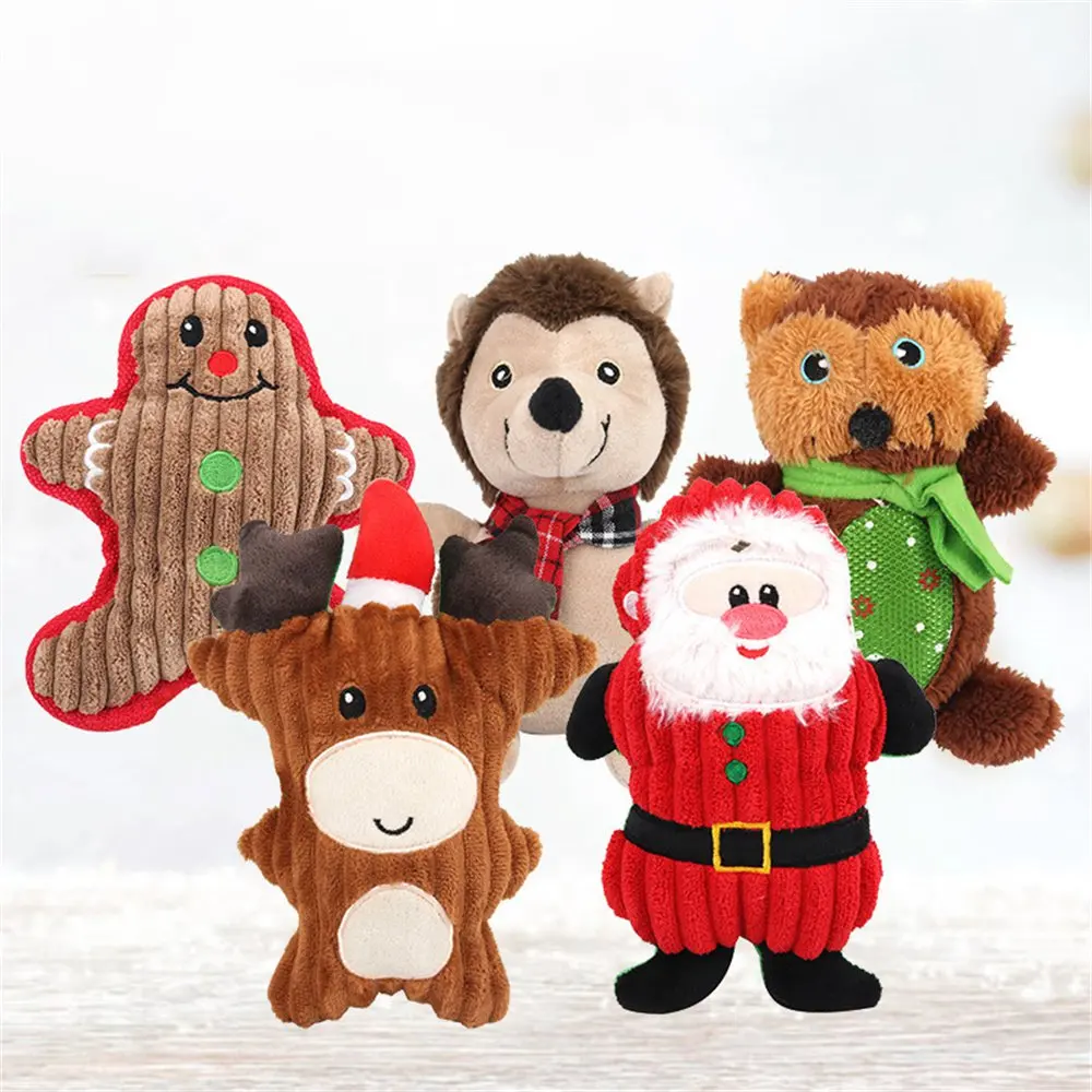 

Christmas Pet Dog Squeak Toys Plush Voice Toys Bite Resistant Molars Cartoon Santa Claus Bear Deer Snowman Dolls Toys for Puppy