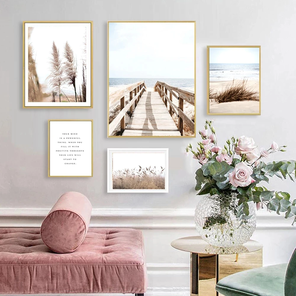 

Nature Landscape Lake Beach Wall Art Bridge Canvas Painting Reed Nordic Poster Calm Wall Pictures Living Room Home Decor