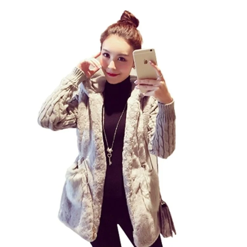 2024 осенне-зимняя одежда новое классическое корейское вязаное плюшевое пальто с