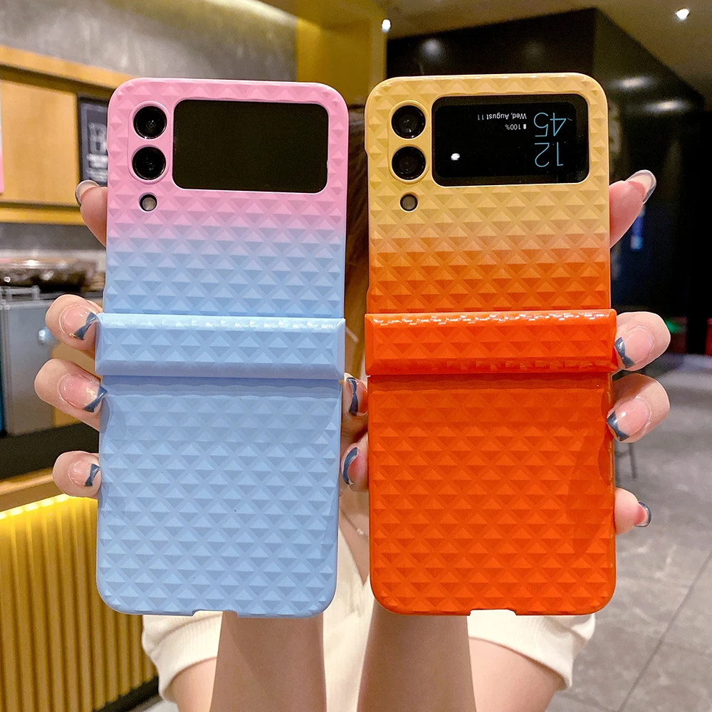 Чехол с градиентом на шарнирах для Samsung Galaxy Z Flip 4 3, чехол с полной защитой для камеры, флип-чехол с алмазной текстурой и защитой от отпечатков, чехлы
